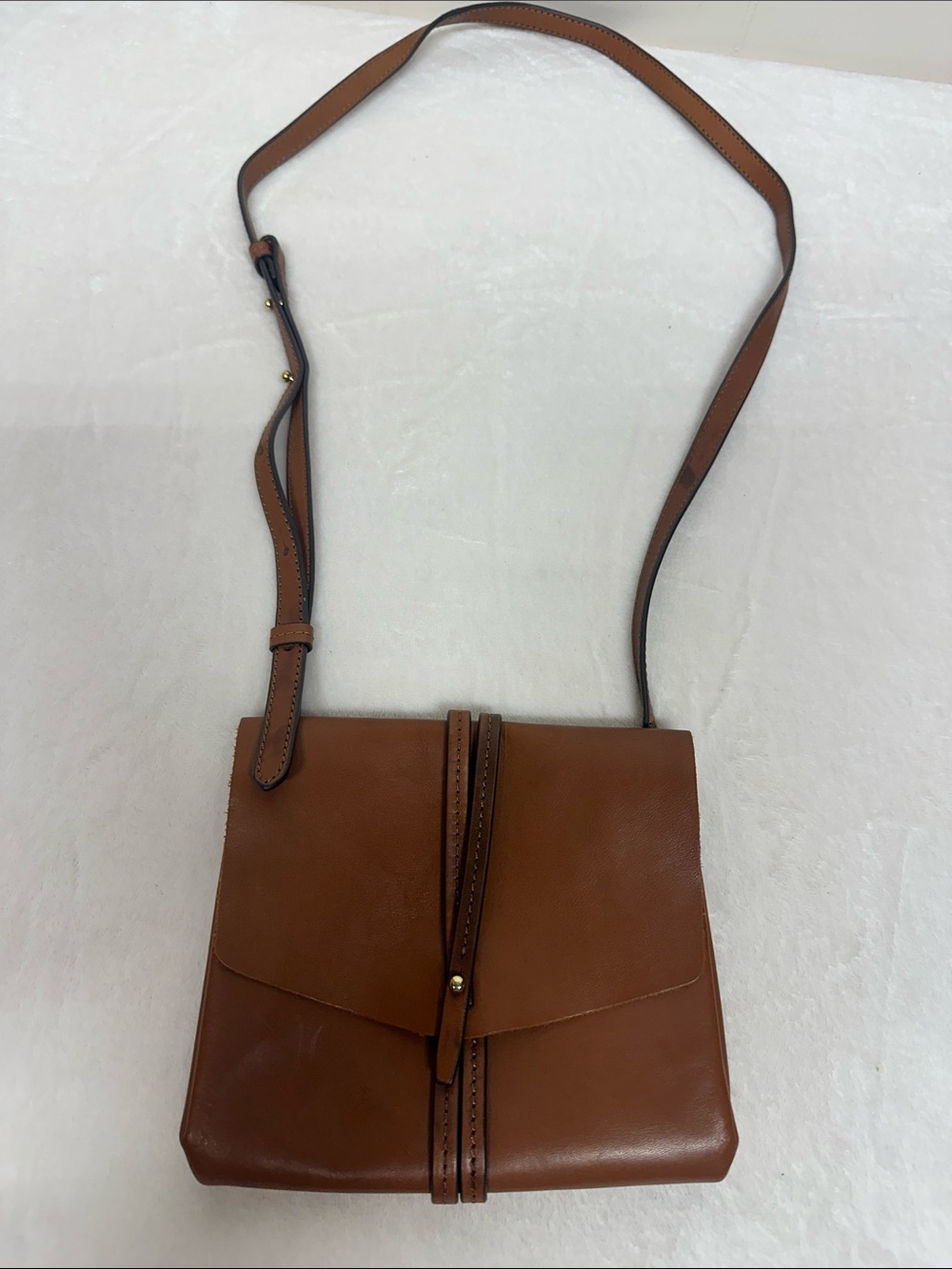 Vince Camuto Brown Leather Crossbody with Center Strap Detail